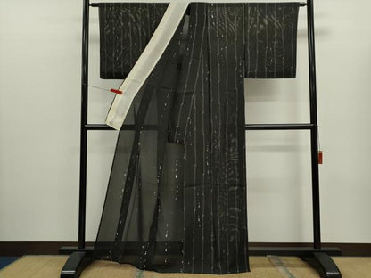 平和屋着物＊夏物　小紋　絽　吉祥文　黒地　正絹　逸品　CABJ2562ze