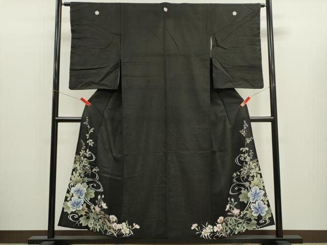 平和屋着物＊中国三大刺繍　相良刺繍　夏物　黒留袖　駒刺繍　絽　草花文　金彩　正絹　逸品　CABJ2564ze