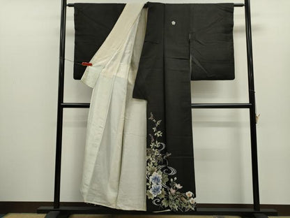平和屋着物＊中国三大刺繍　相良刺繍　夏物　黒留袖　駒刺繍　絽　草花文　金彩　正絹　逸品　CABJ2564ze