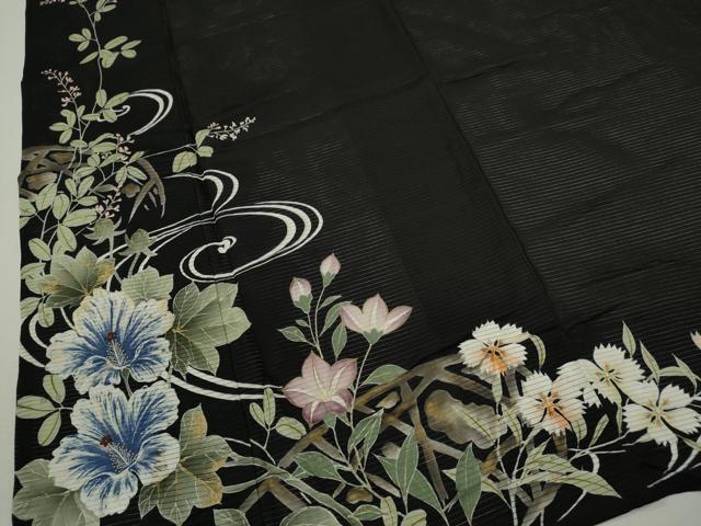 平和屋着物＊中国三大刺繍　相良刺繍　夏物　黒留袖　駒刺繍　絽　草花文　金彩　正絹　逸品　CABJ2564ze