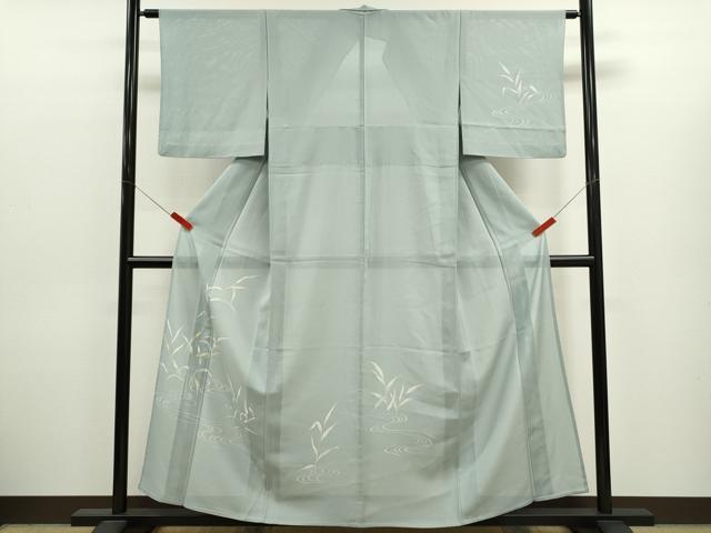平和屋着物＊夏物　訪問着　絽　流水枝葉文　銀彩　正絹　逸品　CABJ2565ze