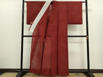 平和屋着物＊夏物　色無地　吉祥紋紗　朱・緋色　正絹　逸品　CABJ2566ze