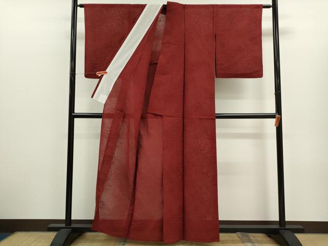 平和屋着物＊夏物　色無地　吉祥紋紗　朱・緋色　正絹　逸品　CABJ2566ze