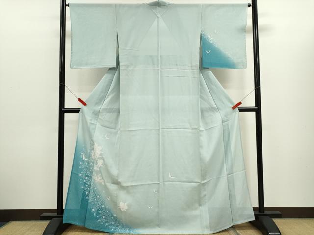 平和屋着物＊夏物　訪問着　絽　草花舞蝶文　暈し染め　銀彩　正絹　逸品　未使用　CABJ2567ze