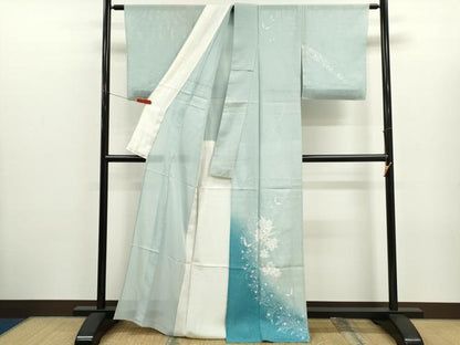 平和屋着物＊夏物　訪問着　絽　草花舞蝶文　暈し染め　銀彩　正絹　逸品　未使用　CABJ2567ze