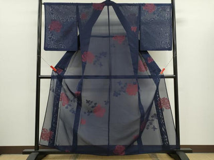 平和屋着物＊夏物　小紋　紗　枝花文　正絹　逸品　CABJ2568ze