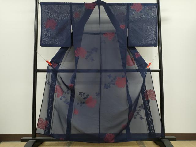 平和屋着物＊夏物　小紋　紗　枝花文　正絹　逸品　CABJ2568ze