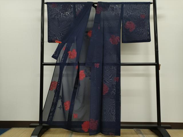 平和屋着物＊夏物　小紋　紗　枝花文　正絹　逸品　CABJ2568ze
