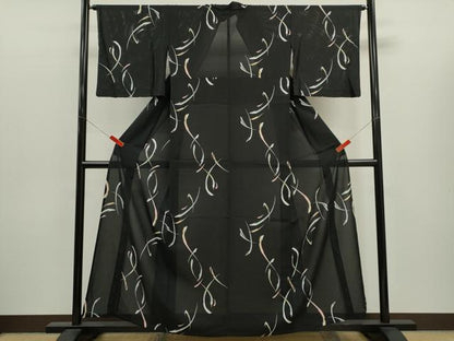 平和屋着物＊夏物　小紋　絽　抽象文　黒地　正絹　逸品　CABJ2579ze
