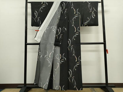 平和屋着物＊夏物　小紋　絽　抽象文　黒地　正絹　逸品　CABJ2579ze