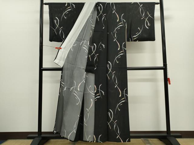 平和屋着物＊夏物　小紋　絽　抽象文　黒地　正絹　逸品　CABJ2579ze