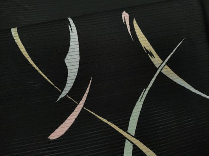 平和屋着物＊夏物　小紋　絽　抽象文　黒地　正絹　逸品　CABJ2579ze