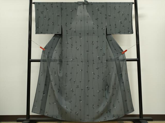 平和屋着物＊夏物　小紋　絽　枝葉文　正絹　逸品　CABJ2585ze