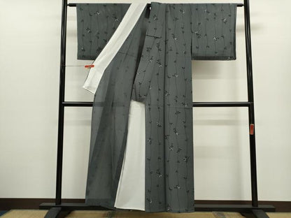 平和屋着物＊夏物　小紋　絽　枝葉文　正絹　逸品　CABJ2585ze