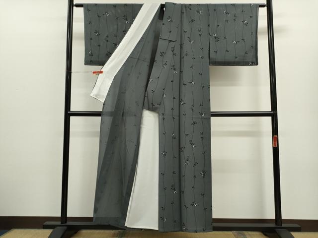平和屋着物＊夏物　小紋　絽　枝葉文　正絹　逸品　CABJ2585ze