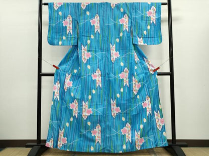 平和屋着物∴夏物　浴衣　矢羽根舞桜文　日本製　綿　逸品　CABJ2587ze