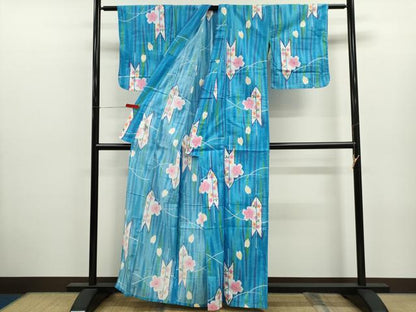 平和屋着物∴夏物　浴衣　矢羽根舞桜文　日本製　綿　逸品　CABJ2587ze