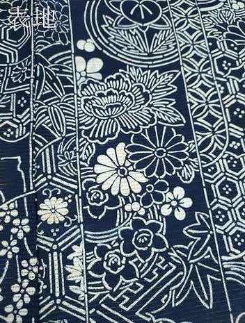 平和屋着物∴夏物　浴衣　綿絽　藍　吉祥花文　注染　手縫い　綿　逸品　CABJ2588ze