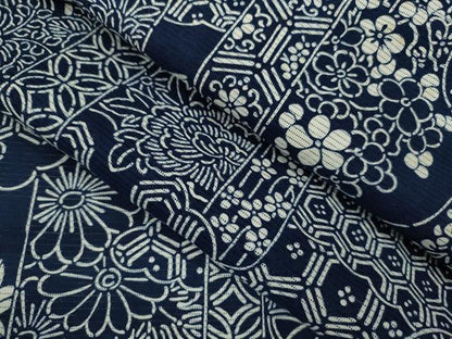 平和屋着物∴夏物　浴衣　綿絽　藍　吉祥花文　注染　手縫い　綿　逸品　CABJ2588ze