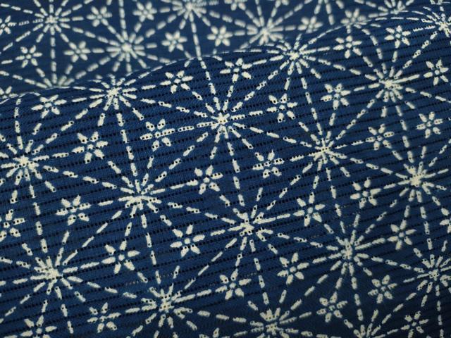 平和屋着物∴夏物　浴衣　綿絽　藍　注染　手縫い　麻の葉花文　逸品　CABJ2589ze