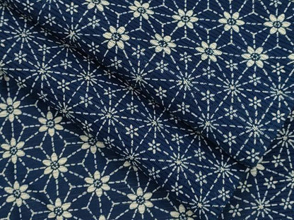 平和屋着物∴夏物　浴衣　綿絽　藍　注染　手縫い　麻の葉花文　逸品　CABJ2589ze