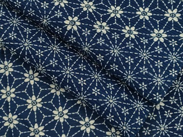 平和屋着物∴夏物　浴衣　綿絽　藍　注染　手縫い　麻の葉花文　逸品　CABJ2589ze