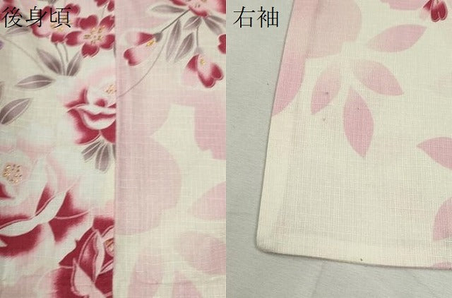 平和屋着物∴夏物　浴衣　綿紅梅　枝花文　金彩　逸品　CABJ2590ze