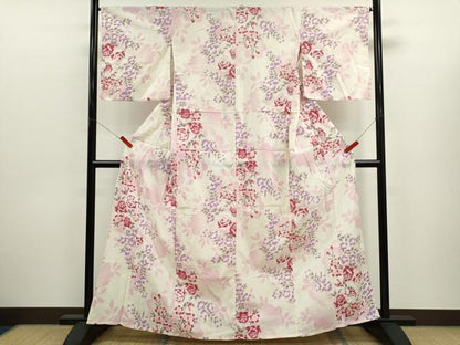 平和屋着物∴夏物　浴衣　綿紅梅　枝花文　金彩　逸品　CABJ2590ze