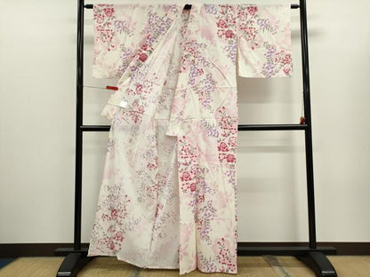 平和屋着物∴夏物　浴衣　綿紅梅　枝花文　金彩　逸品　CABJ2590ze