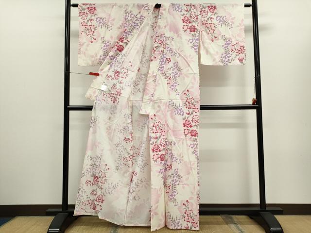 平和屋着物∴夏物　浴衣　綿紅梅　枝花文　金彩　逸品　CABJ2590ze
