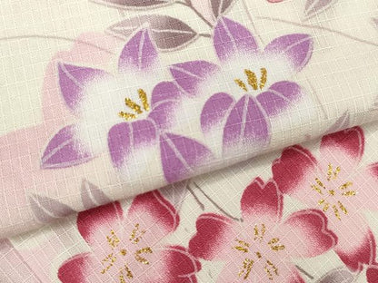 平和屋着物∴夏物　浴衣　綿紅梅　枝花文　金彩　逸品　CABJ2590ze