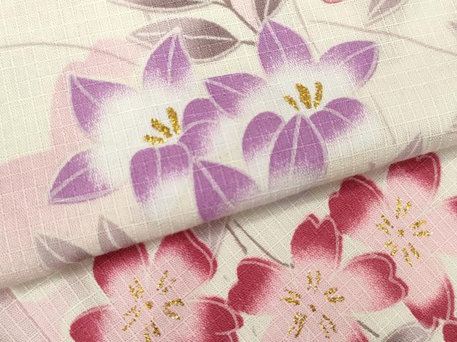 平和屋着物∴夏物　浴衣　綿紅梅　枝花文　金彩　逸品　CABJ2590ze