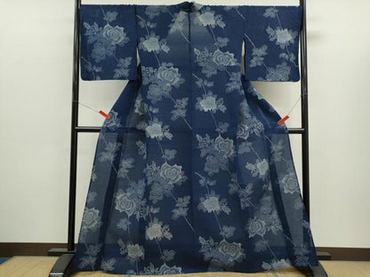 平和屋着物∴夏物　浴衣　綿絽　無形文化財　東京新粋染　薔薇　手縫い　注染　綿　反端付き　逸品　CABJ2591ze
