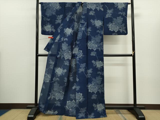 平和屋着物∴夏物　浴衣　綿絽　無形文化財　東京新粋染　薔薇　手縫い　注染　綿　反端付き　逸品　CABJ2591ze