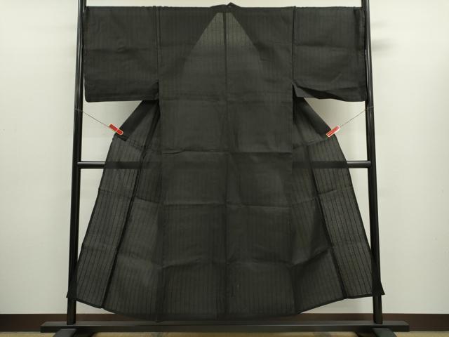 平和屋着物∴男性　夏物　浴衣　縞　黒地　綿　逸品　CABJ2596ze