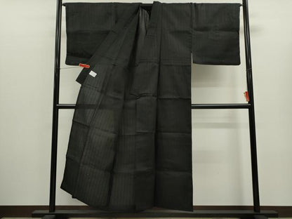 平和屋着物∴男性　夏物　浴衣　縞　黒地　綿　逸品　CABJ2596ze