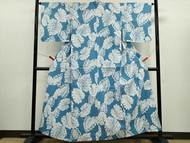 平和屋着物∴夏物　浴衣　三勝染　舞葉文　綿　逸品　CABJ2597ze