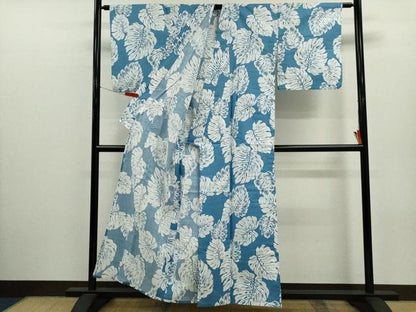 平和屋着物∴夏物　浴衣　三勝染　舞葉文　綿　逸品　CABJ2597ze