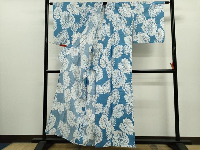 平和屋着物∴夏物　浴衣　三勝染　舞葉文　綿　逸品　CABJ2597ze