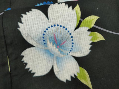 平和屋着物∴夏物　浴衣　舞花文　黒地　金彩　綿　逸品　CABJ2598ze