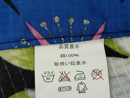 平和屋着物∴夏物　浴衣　舞花文　黒地　金彩　綿　逸品　CABJ2598ze