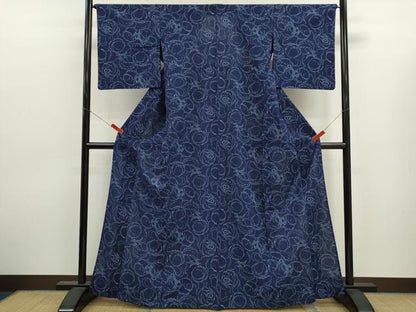 平和屋着物∴夏物　浴衣　藍　両面染　注染　手縫い　ふくら雀　三越扱い　綿　逸品　CABJ2599ze