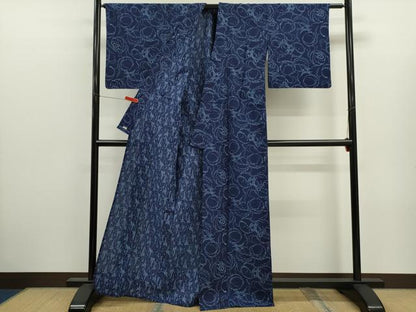 平和屋着物∴夏物　浴衣　藍　両面染　注染　手縫い　ふくら雀　三越扱い　綿　逸品　CABJ2599ze