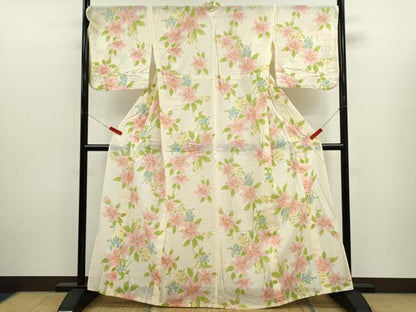 平和屋着物∴夏物　浴衣　綿紅梅　草花文　さんび謹製　綿　逸品　CABJ2601ze