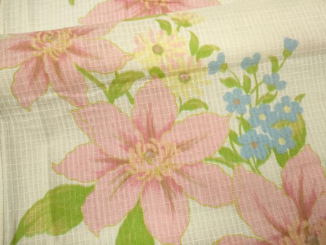 平和屋着物∴夏物　浴衣　綿紅梅　草花文　さんび謹製　綿　逸品　CABJ2601ze
