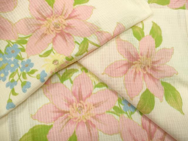 平和屋着物∴夏物　浴衣　綿紅梅　草花文　さんび謹製　綿　逸品　CABJ2601ze