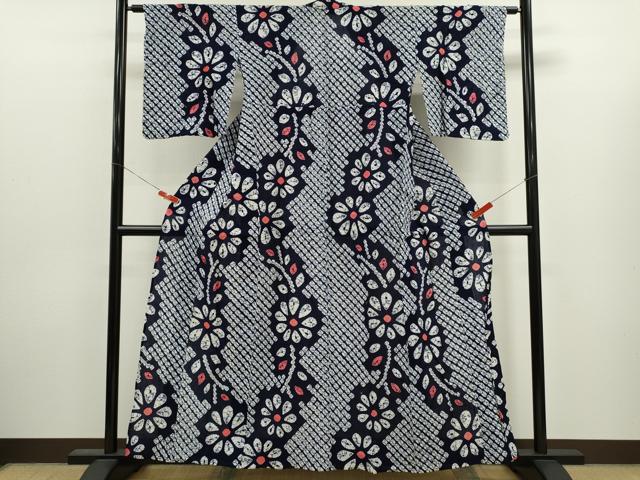 平和屋着物∴夏物　浴衣　有松鳴海絞り　舞花文　綿　逸品　CABJ2605ze