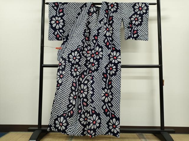 平和屋着物∴夏物　浴衣　有松鳴海絞り　舞花文　綿　逸品　CABJ2605ze