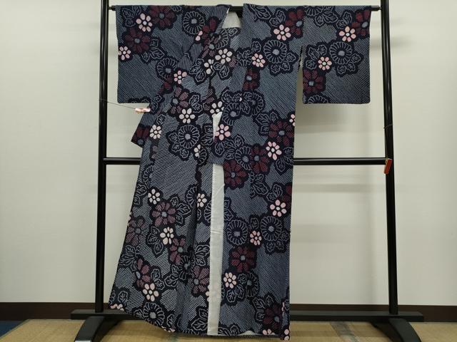 平和屋着物∴夏物　浴衣　有松鳴海絞り　草花文　綿　逸品　CABJ2621ze