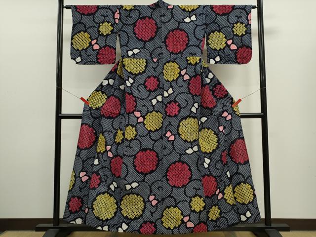 平和屋着物∴夏物　浴衣　有松鳴海絞り　唐草文　綿　逸品　CABJ2622ze